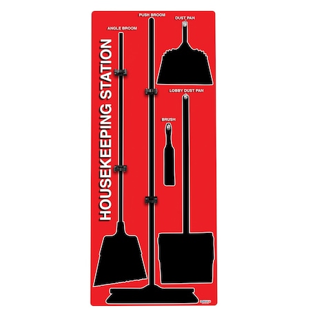 5S Housekeeping Shadow Board Broom Station Version 1 - Red Board / Black Shadows No Broom